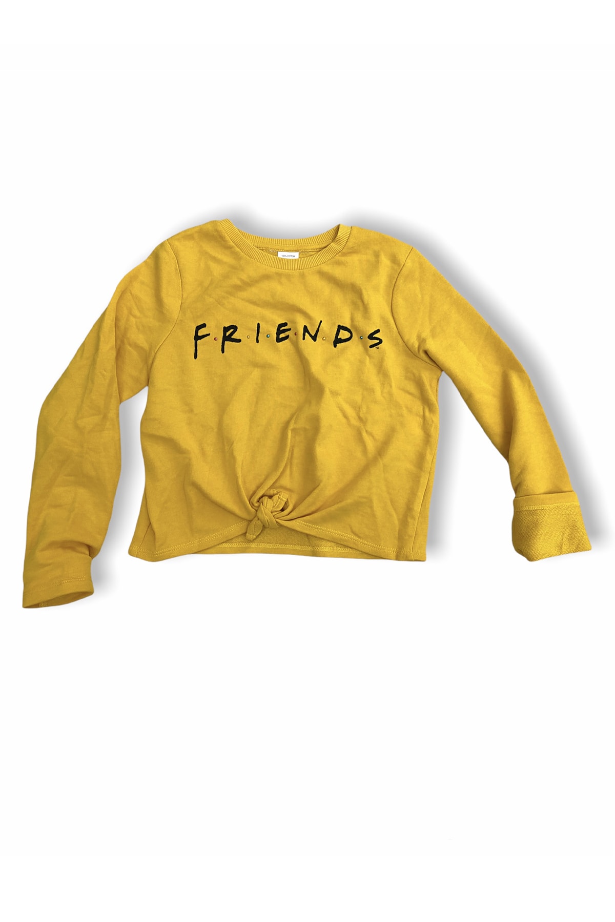 Sarı Önden Bağlama Detaylı Friends Baskılı Kız Çocuk Sweatshirt